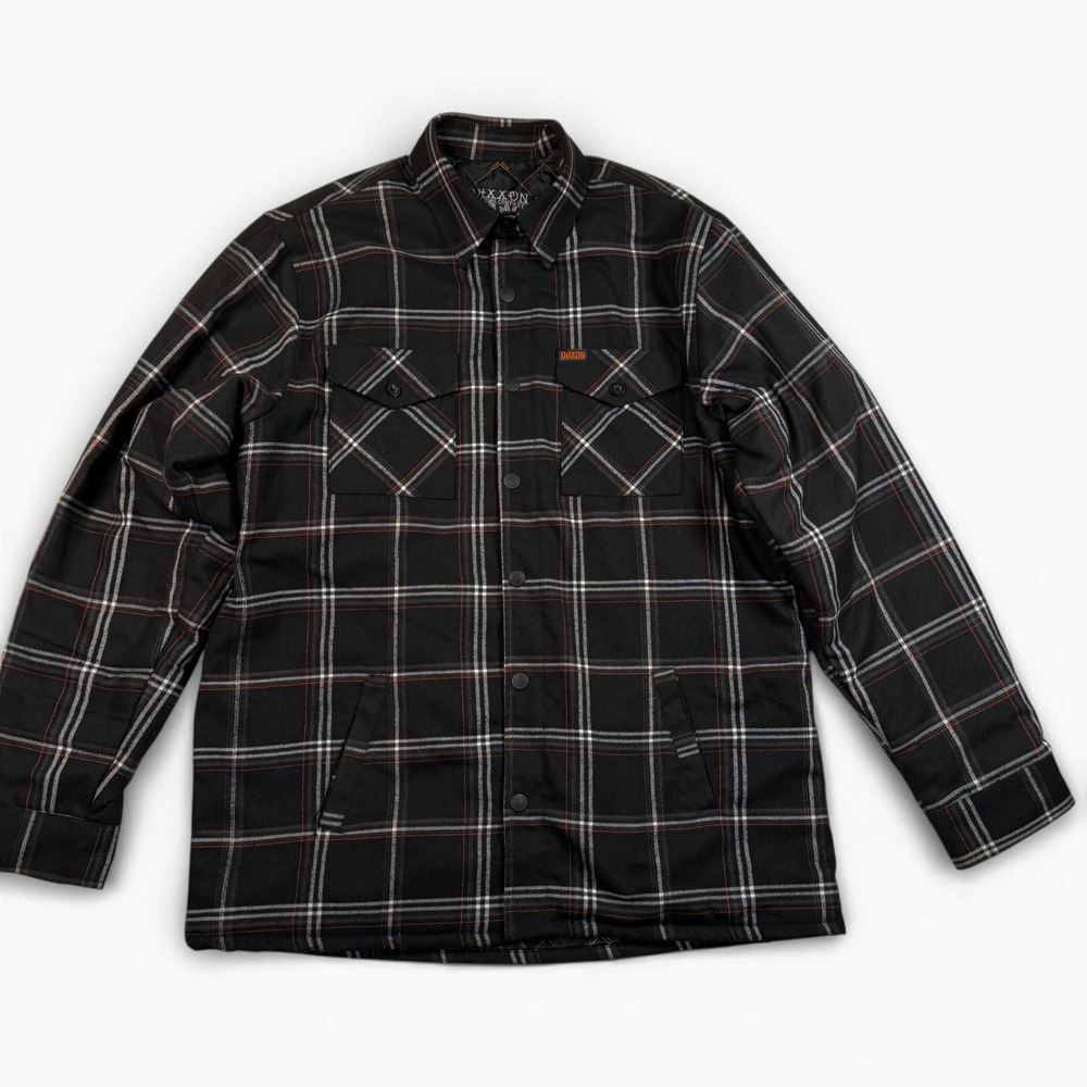 Dixxon Flannel Quilted Lined Shirt Jacket Mens Large Black Plaid Shacket Snap